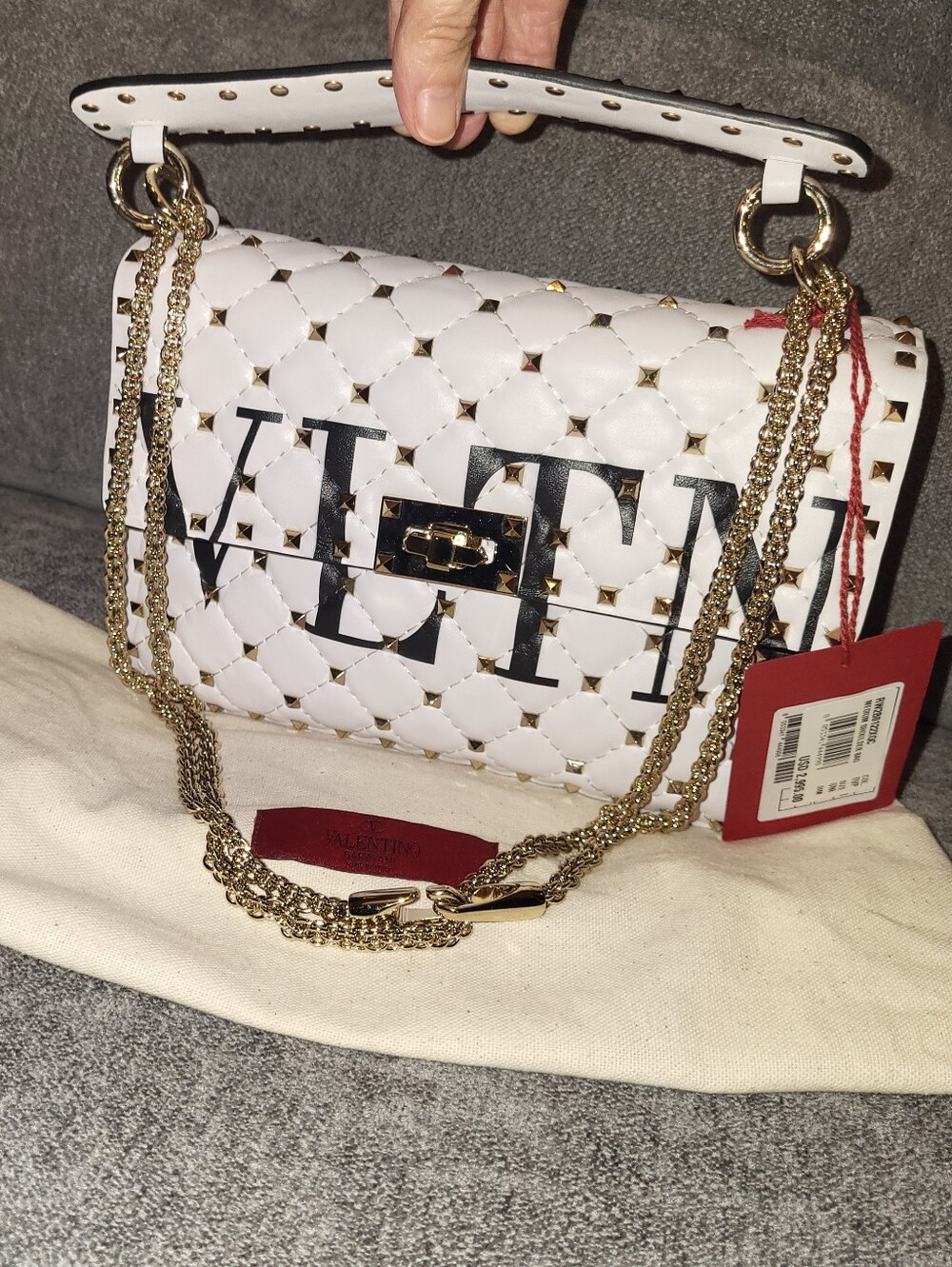 Valentino Garavani Rockstud Spike VLTN Gold Chain Shoulder Bag